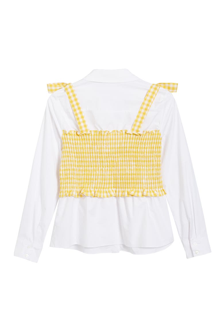 Gingham Smocked Button-Up Shirt, Alternate, color, WHITE/ DANDELION