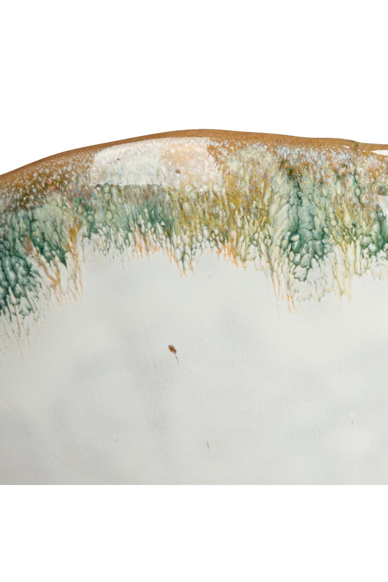 Large Stoneware Footed Bowl with Speckled Glaze, Green and Brown, Alternate, color, Blue