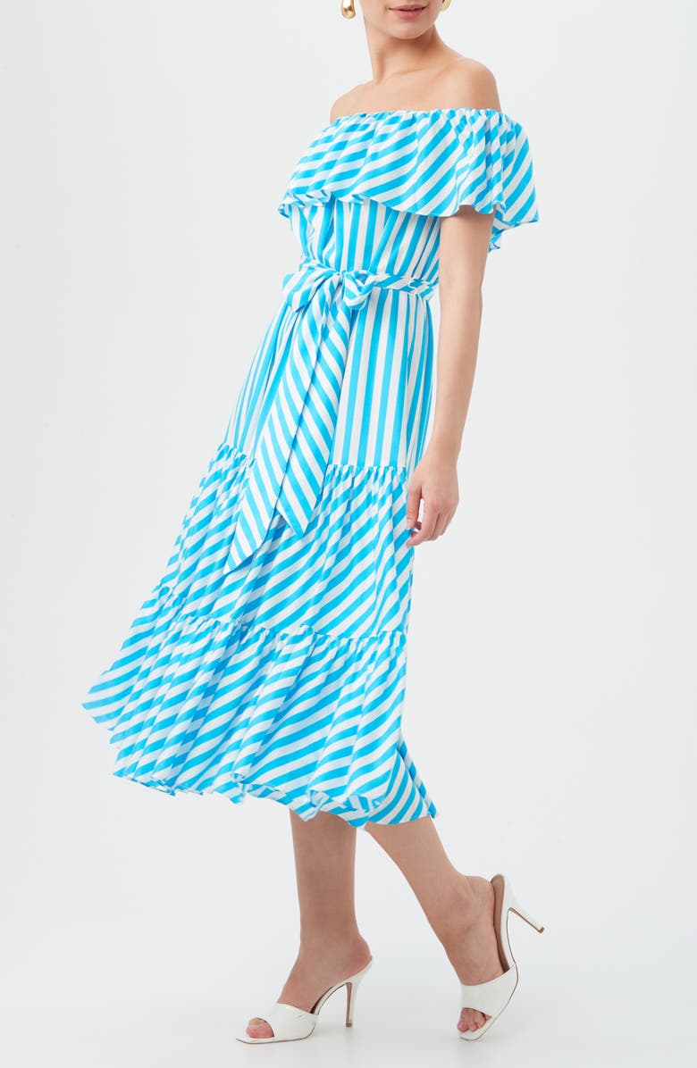 Trina Turk Salima 2 A-Line Midi Dress, Alternate, color, Blue Grotto/ Whitewash