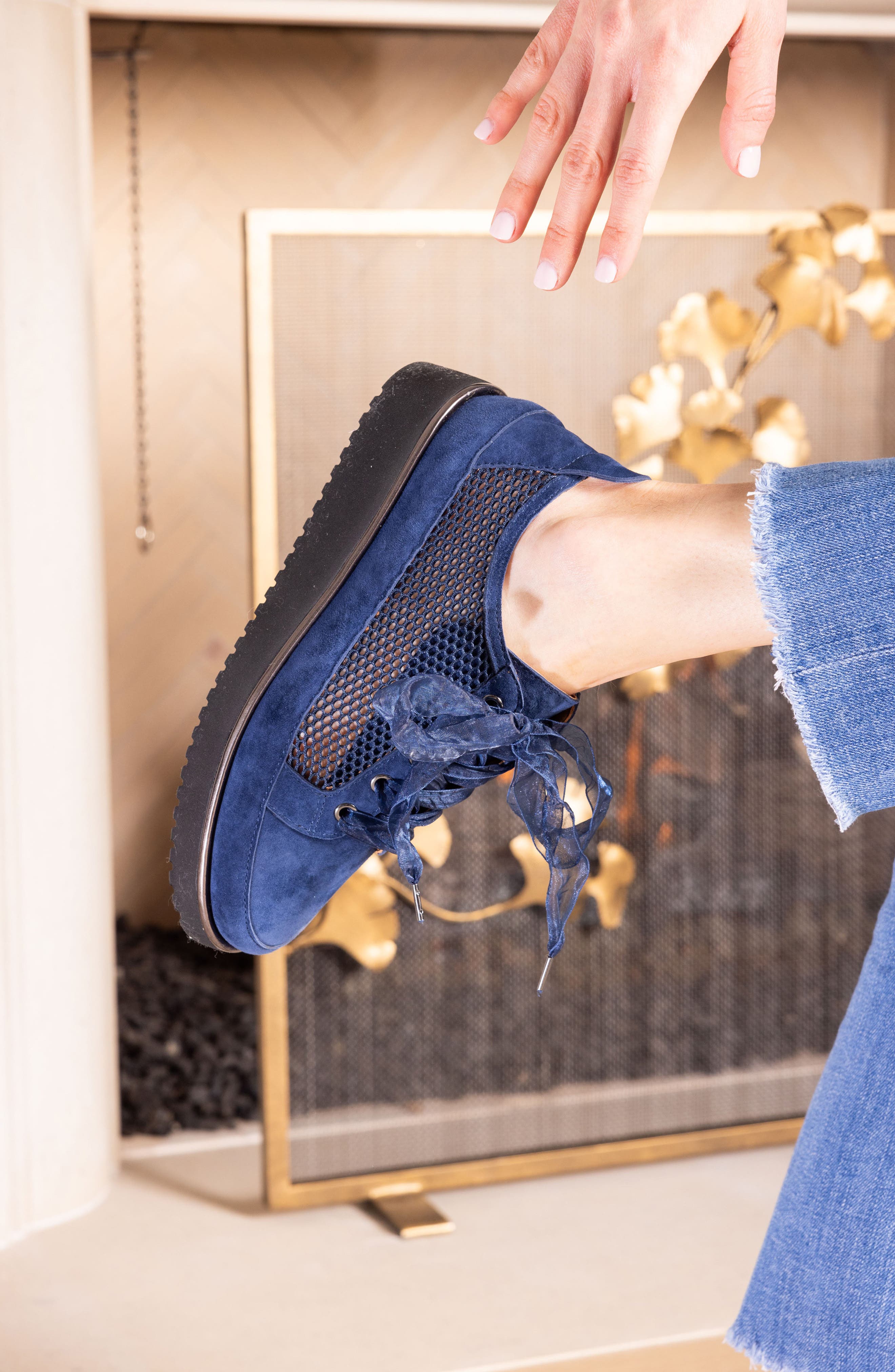 L'Amour des Pieds Zafira Mesh Loafer, Alternate, color, Dark Navy