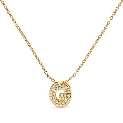 10K Gold Diamond Accent "A-Z" Initial Bubble Pendant Necklace