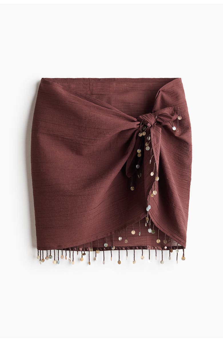 H&M Beaded Cotton Sarong, Main, color, Dark Brown