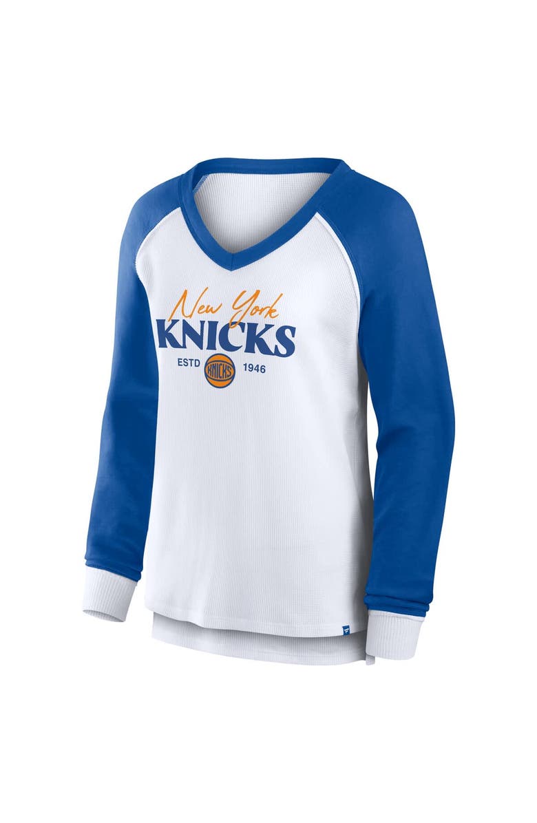 FANATICS Women's Fanatics White New York Knicks Open Lane Waffle Long Sleeve V-Neck T-Shirt, Alternate, color, 