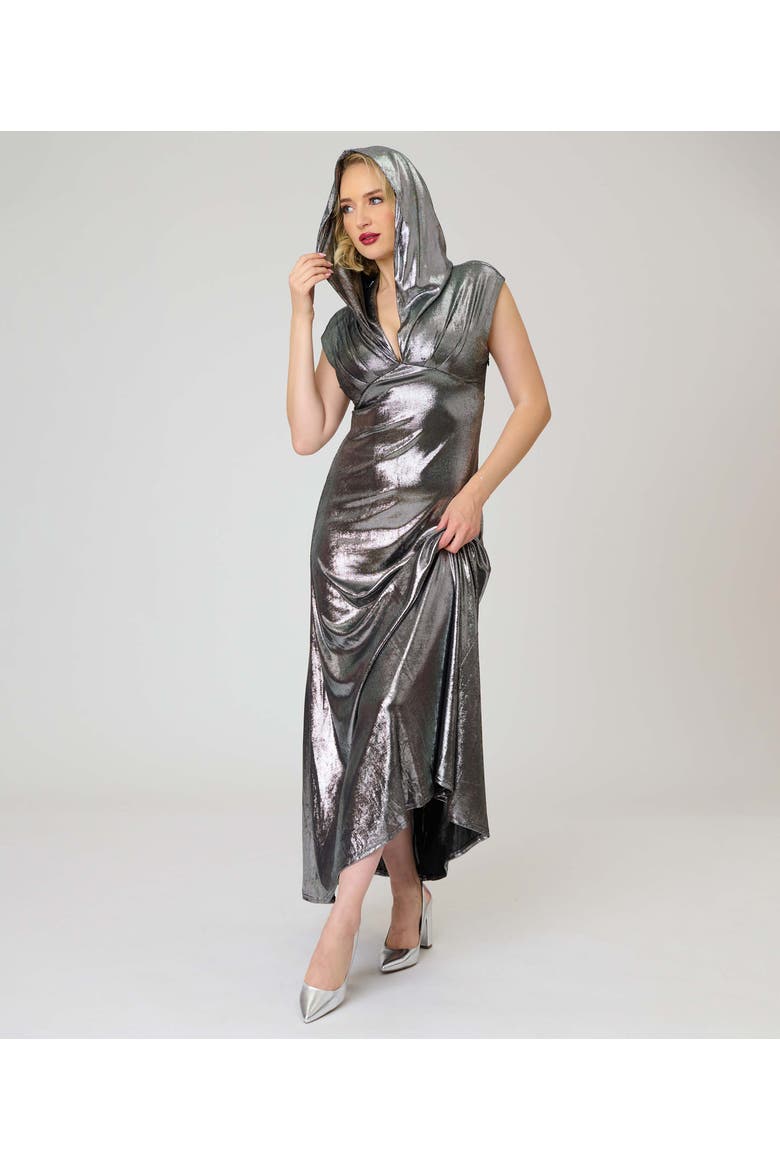 Hooded Maxi Dress, Alternate, color, Silver Solid