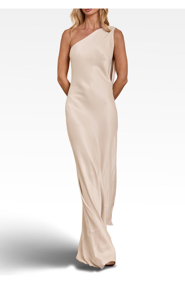Maids to Measure Cressida Satin Asymmetric Dress, Alternate, color, Champagne Ivory