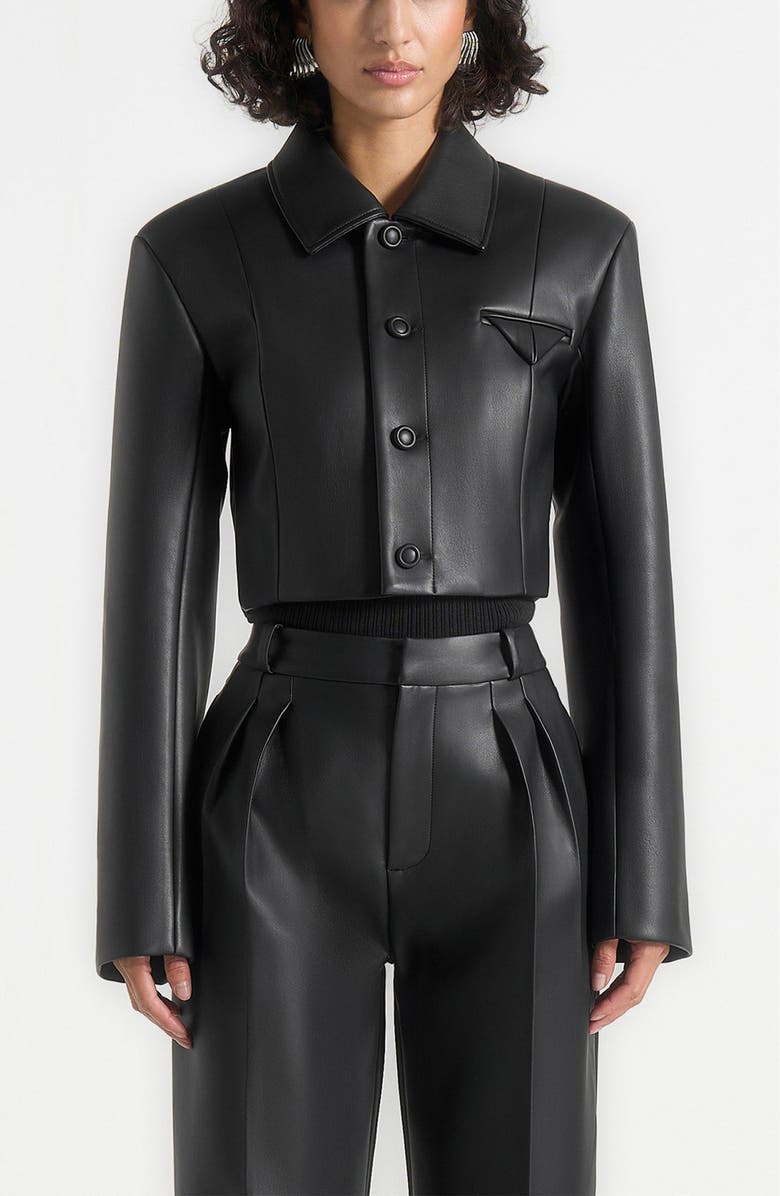 Manière De Voir Ania Wide Shoulder Leather Jacket, Alternate, color, Black