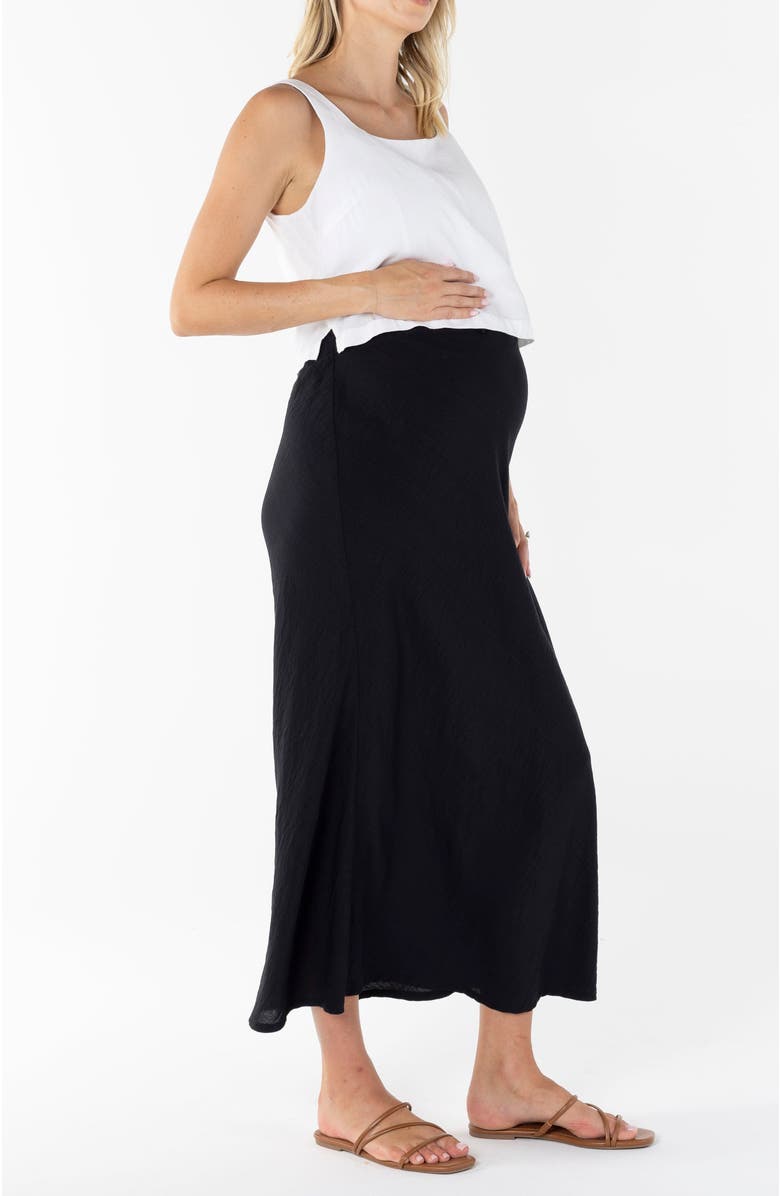 Angel Maternity Helen Bias Cut Maternity Black Midi Skirt, Alternate, color, 