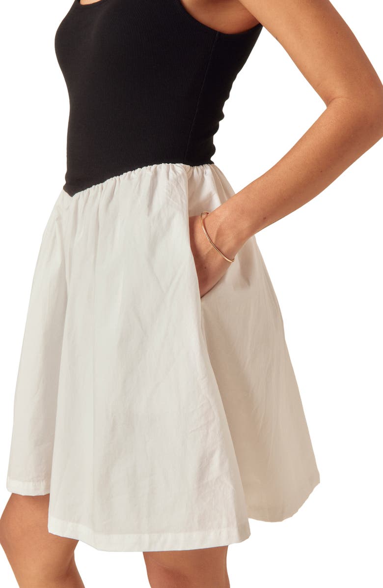 Nobody's Child Mixed Media Tank Minidress, Alternate, color, Black/ White