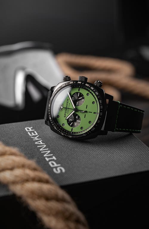 Spinnaker Hull Chronograph Leather Strap Watch, 42mm In Green