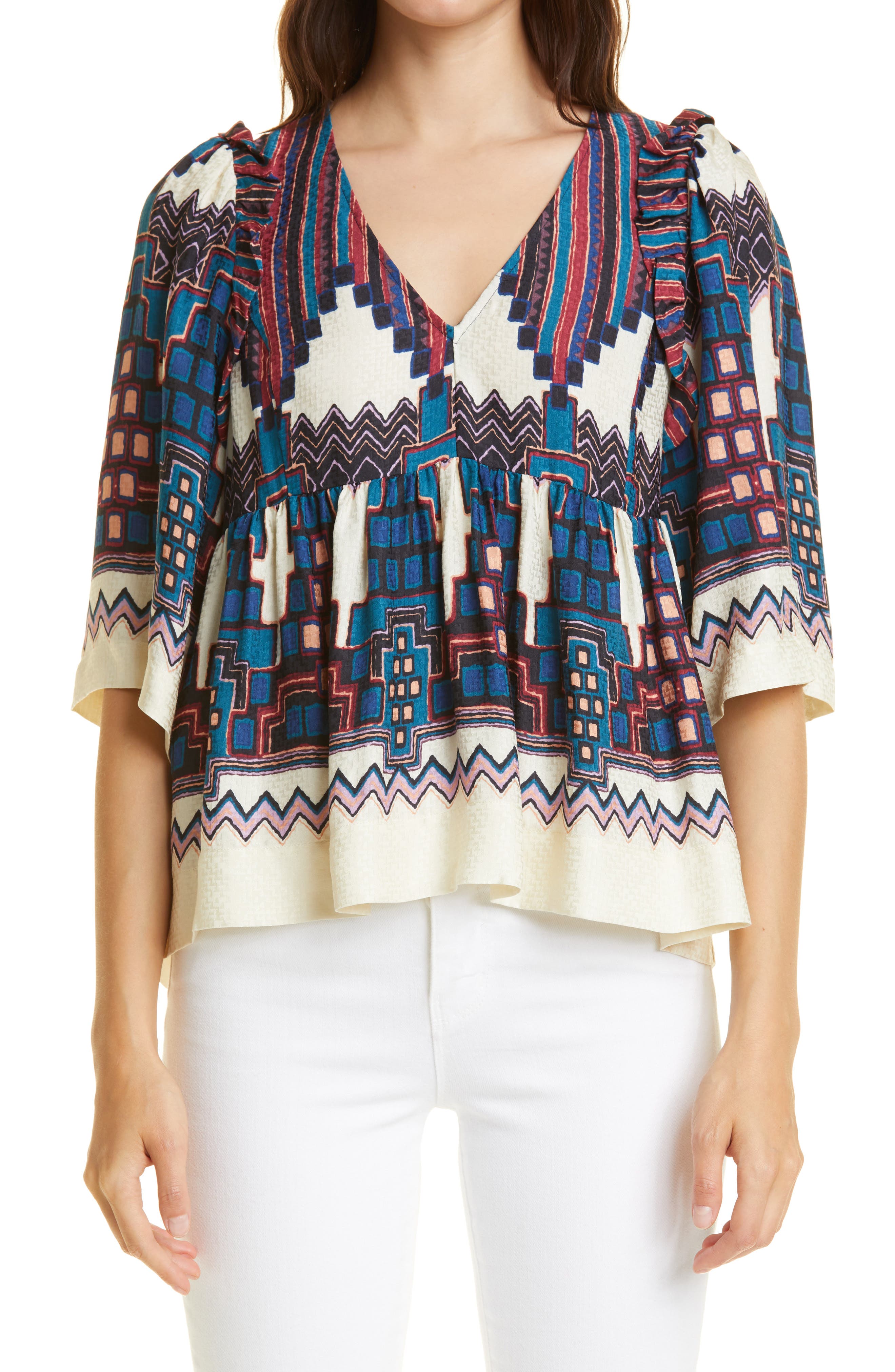 ba&sh Marry Print Peasant Top