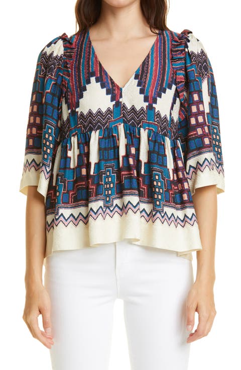Marry Print Peasant Top