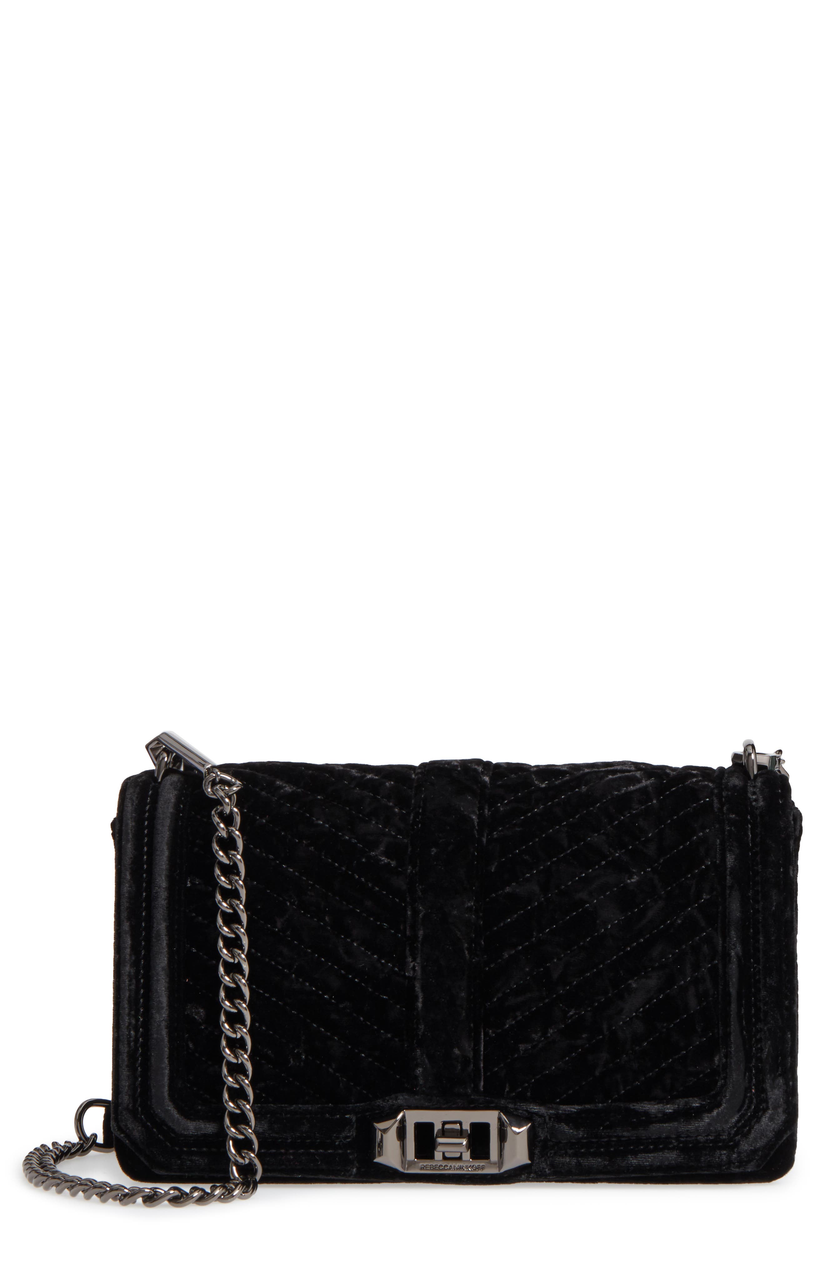 Love Velvet Quilted Crossbody Bag, Main, color, BLACK