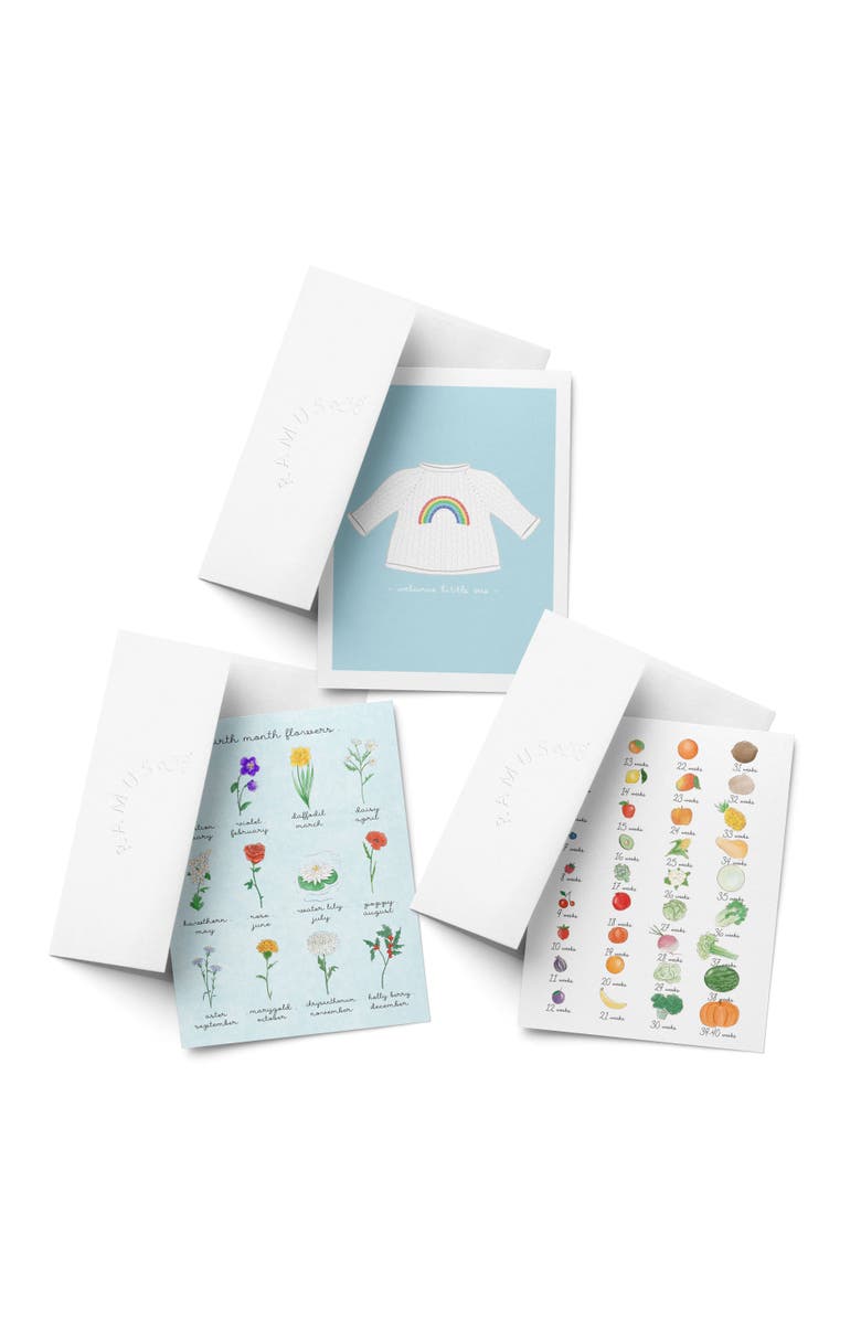 Ramus & Co Baby Assorted Greeting Card Pack (3ct) "Rainbow Baby Sweater , Birth Month Flowers, Weekly Growth", Main, color, Multi-Pack
