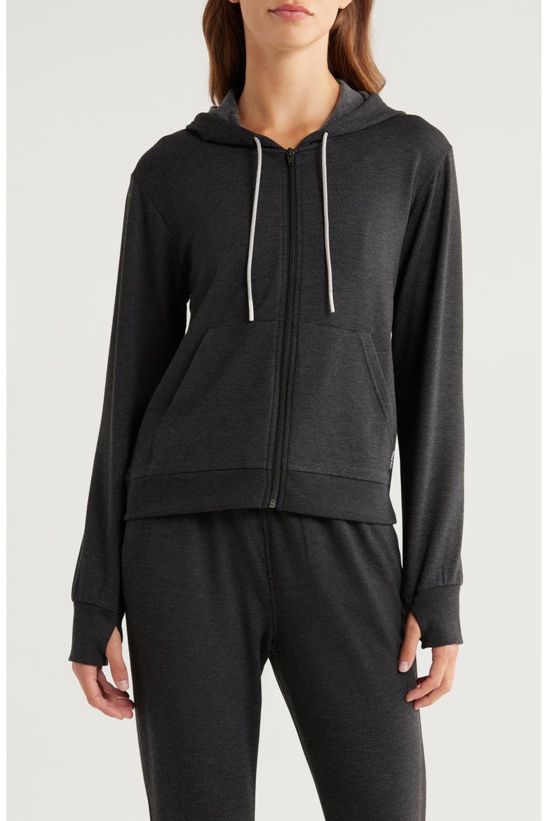 Lightweight Fleece Zip-Up Hoodie, Alternate, color, HEATHER BLACK