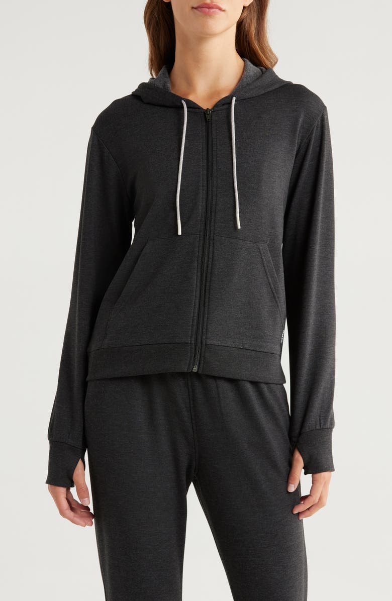 Free Fly Lightweight Fleece Zip-Up Hoodie, Alternate, color, Heather Black