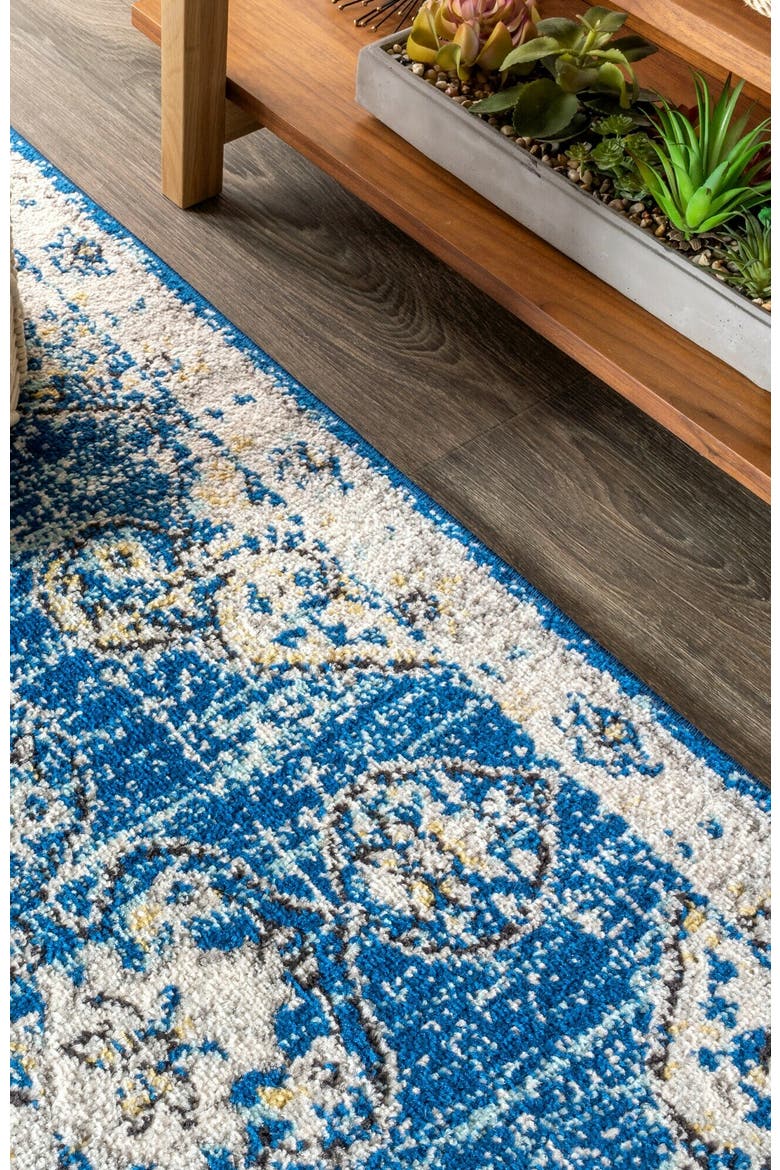 Bohemian FLAIR Boho Vintage Medallion Area Rug, Alternate, color, Blue/Cream