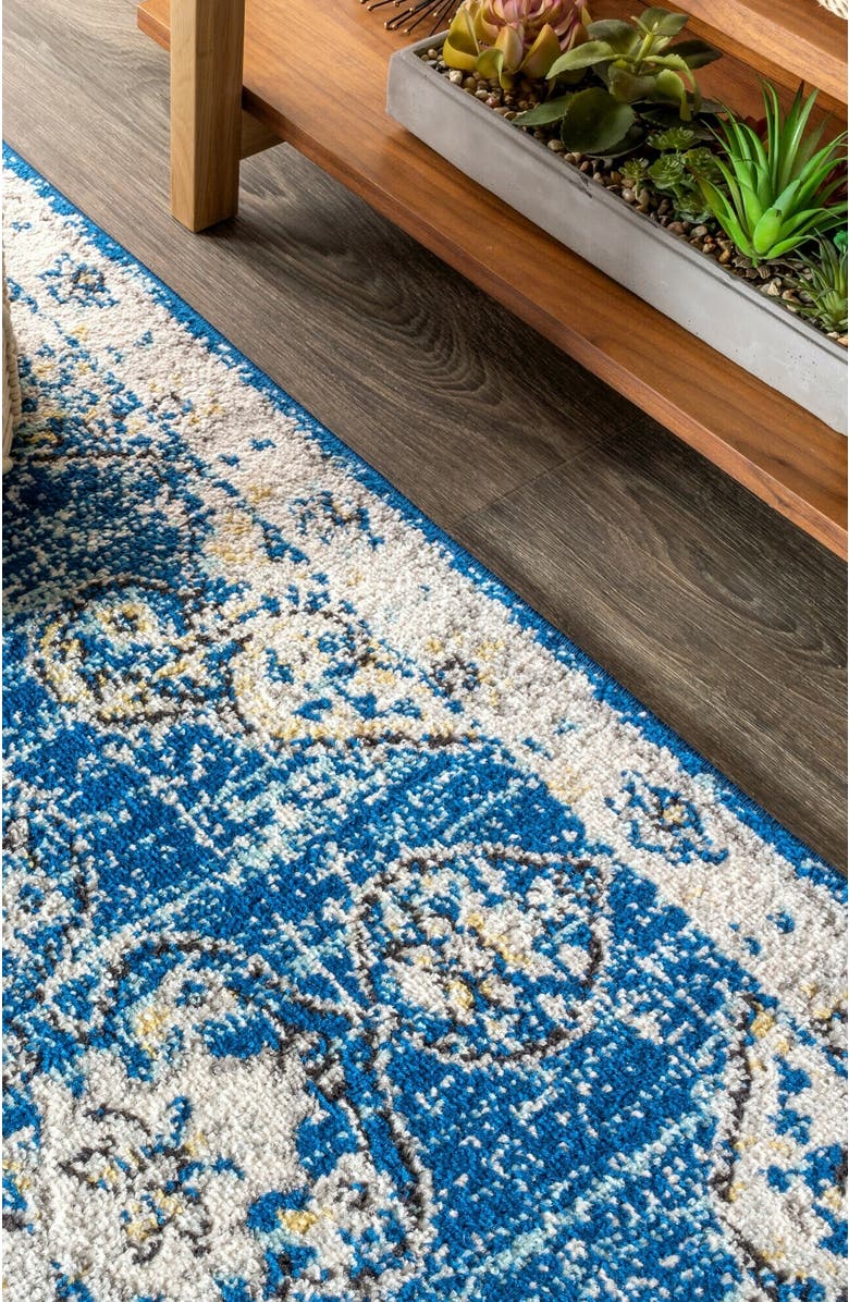 JONATHAN Y Bohemian FLAIR Boho Vintage Medallion Area Rug, Alternate, color, Blue/Cream