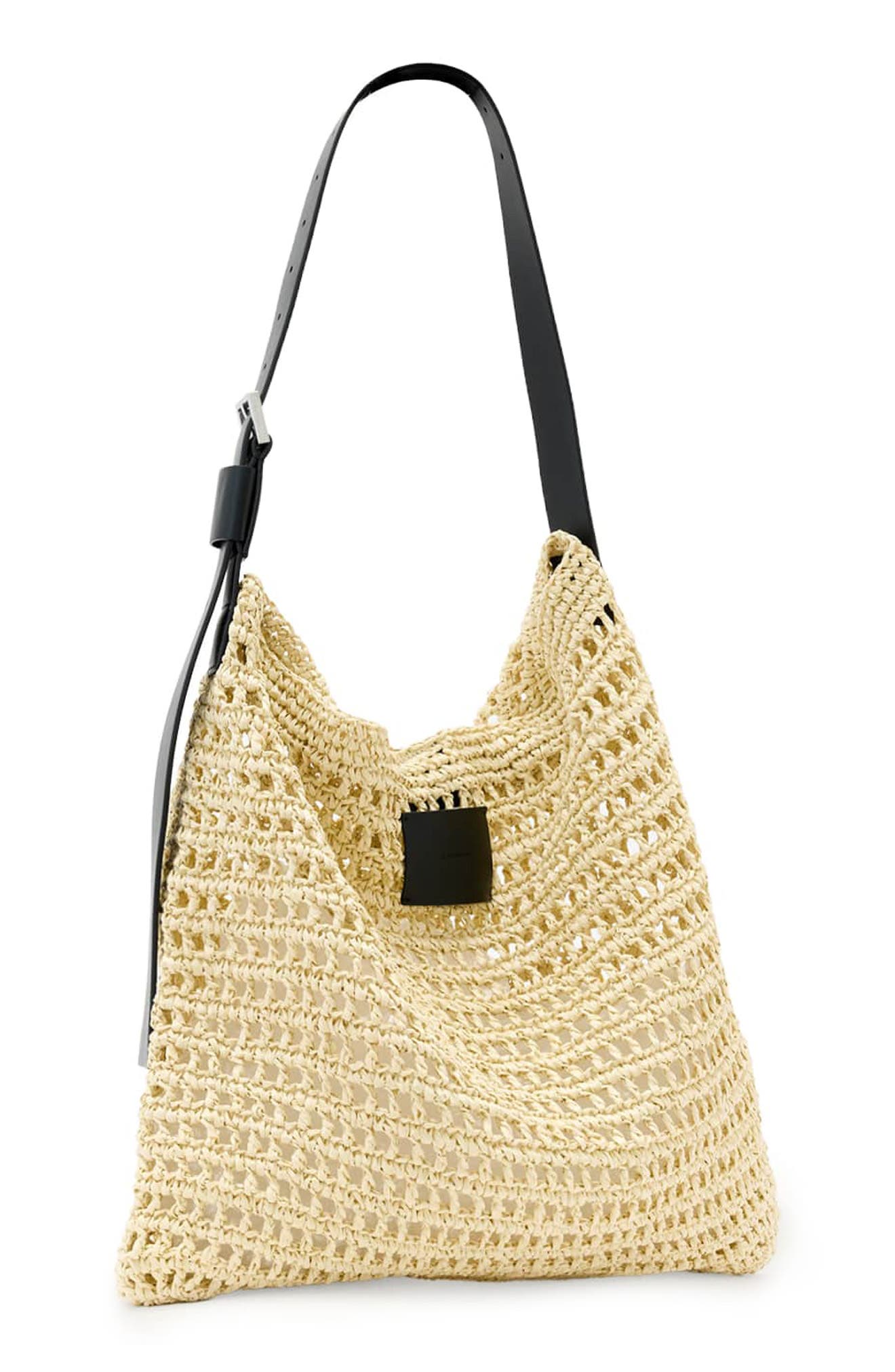 AllSaints Asha Straw Shoulder Bag, Alternate, color, Unbleached White
