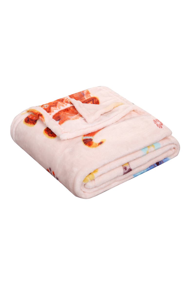 Bohemian Elephant Plush Throw Blanket, Main, color, HEART AND STARS
