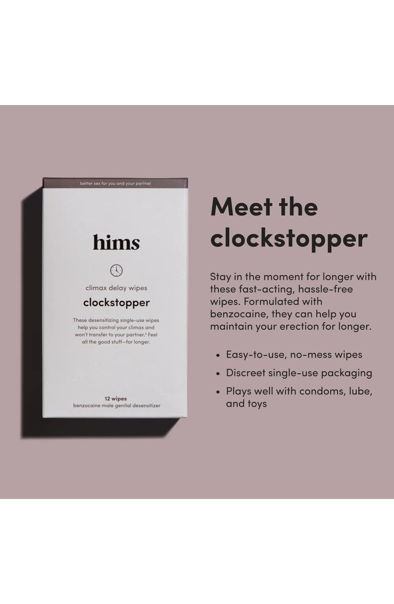 HIMS & HERS Clockstopper Climax Delay Wipes Benzocaine Formula, Sensitivity Reducing, Long Lasting Pleasure, Alternate, color, Beige