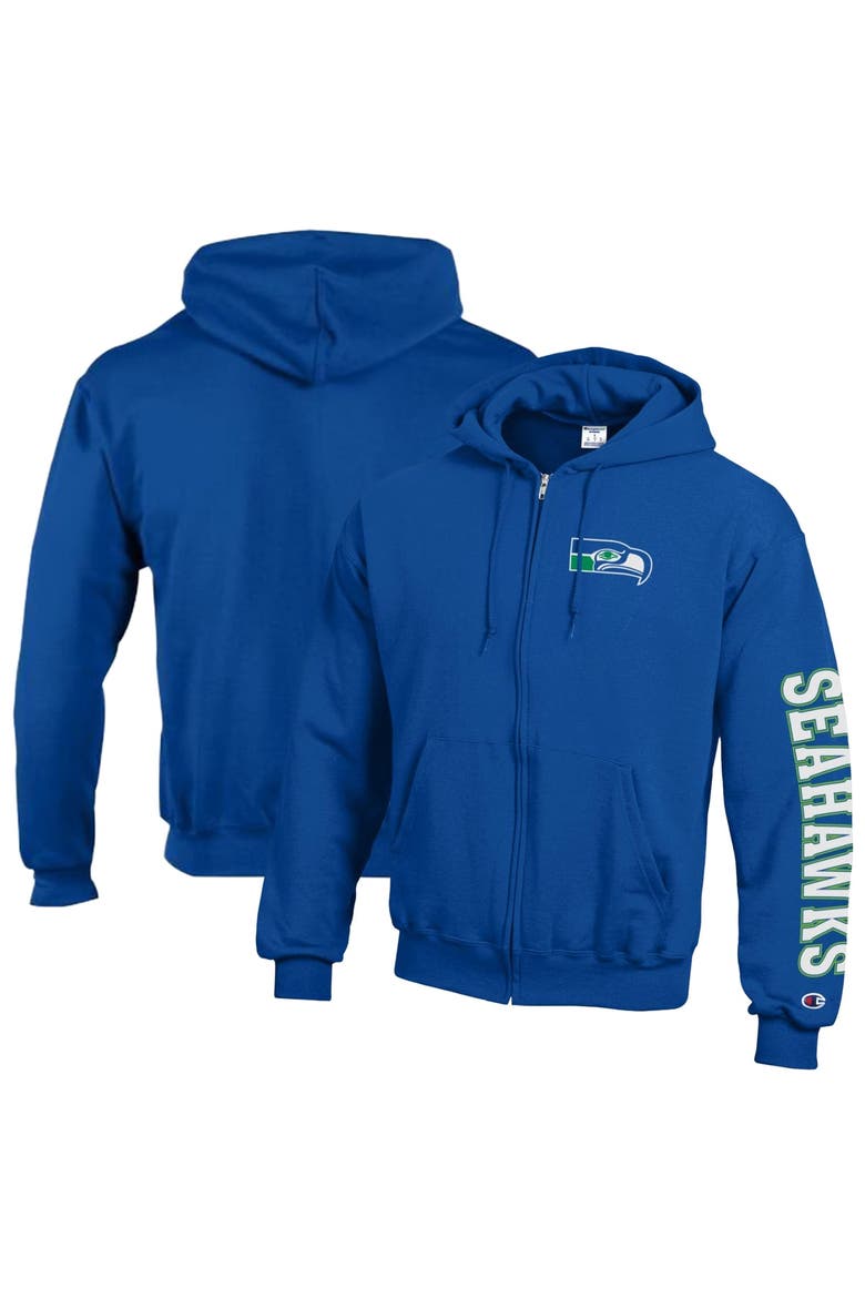Men's Champion  Royal Seattle Seahawks Powerblend Fleece Full-Zip Hoodie, Main, color, Royal