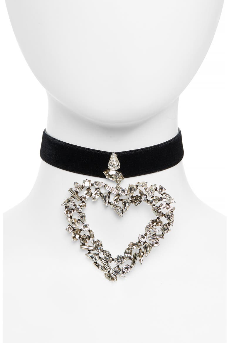 Oversize Heart Pendant Choker Necklace, Alternate, color, 8334 ARGENT OXYDE/ CRYSTAL