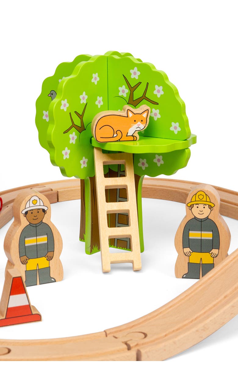 Bigjigs Rail Fire Station Train Set, Alternate, color, Brown