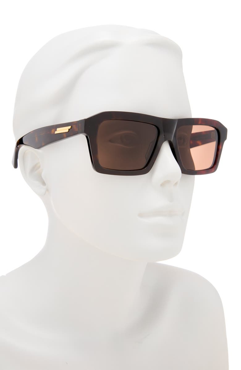 Bottega Veneta 55mm Rectangular Sunglasses, Alternate, color, Havana Havana Brown