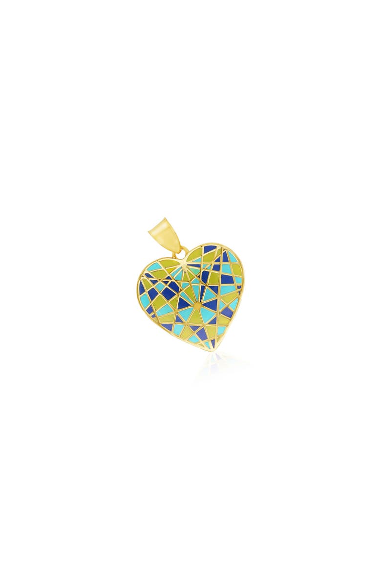 The Lovery Fine Jewelry Geometric Enamel Heart Charm, Main, color, Dark Blue