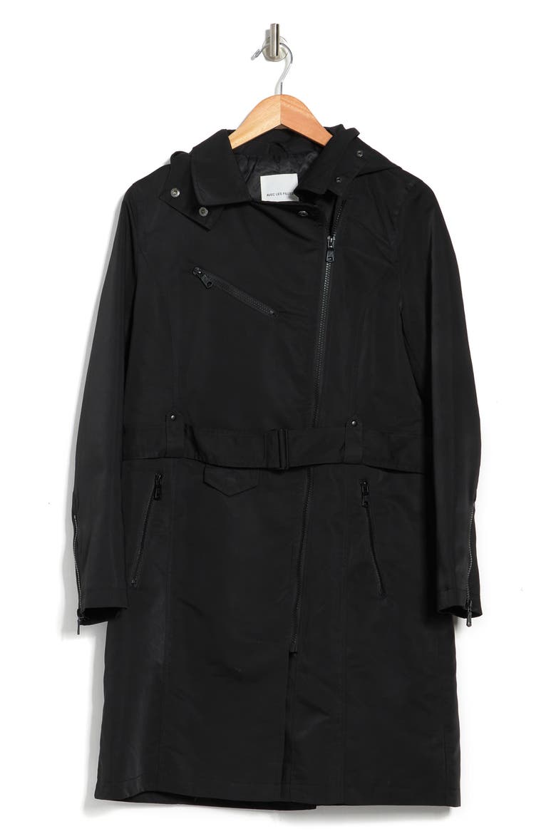 Belted Moto Rain Jacket, Alternate, color, BLACK