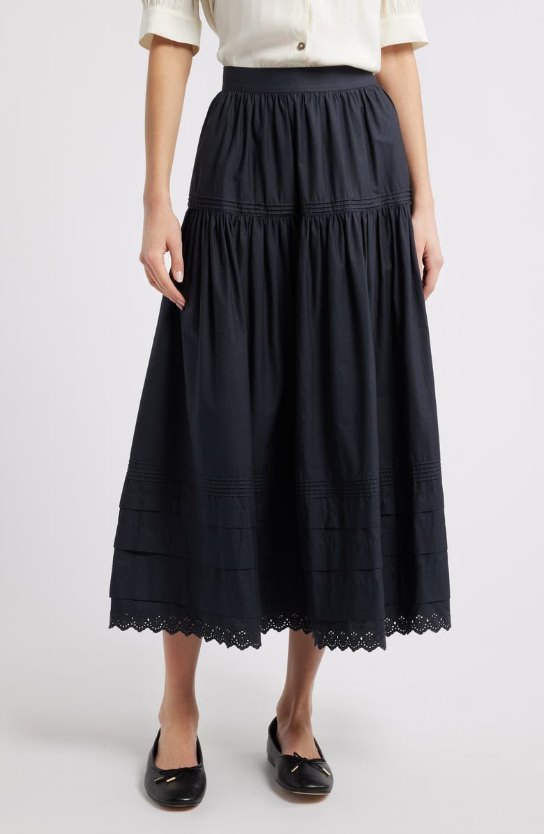 DÔEN Sebastiane Tiered Organic Cotton Poplin Maxi Skirt, Main, color, Black