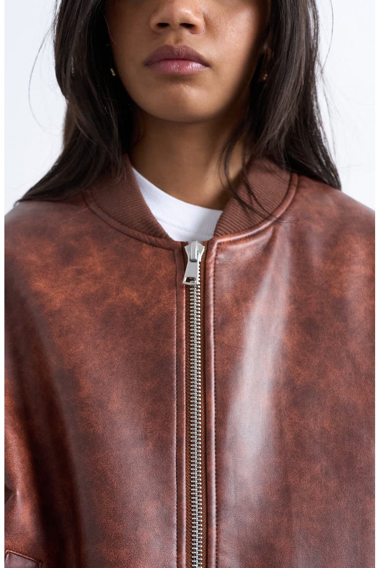 Oversize Faux Leather Bomber Jacket, Alternate, color, TAN