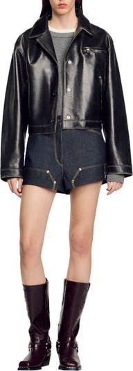 Distressed leather jacket
