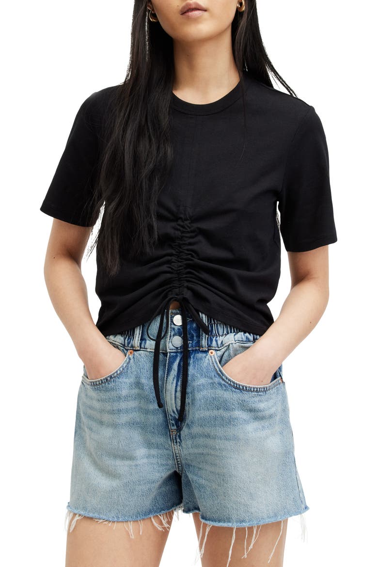 Gia Ruched T-Shirt, Main, color, BLACK