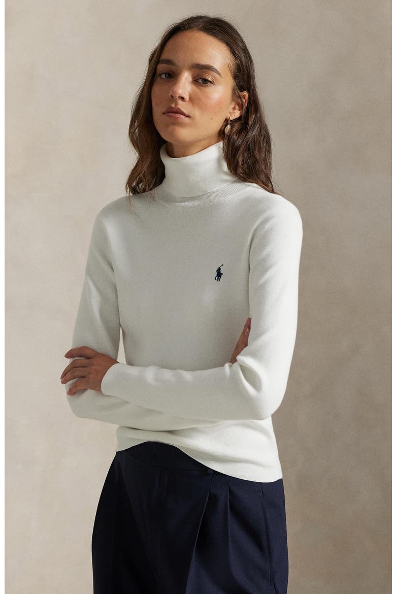 Cotton Blend Turtleneck Top, Alternate, color, WHITE