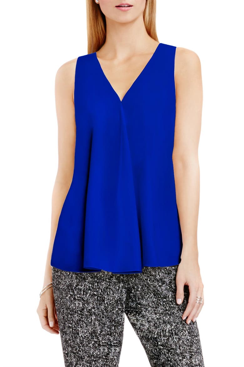 Drape Front V-Neck Sleeveless Blouse, Alternate, color, COBALT BLUE