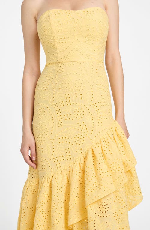 Guess Joyce Embroidered Eyelet Cotton High-low Dress In Yellow