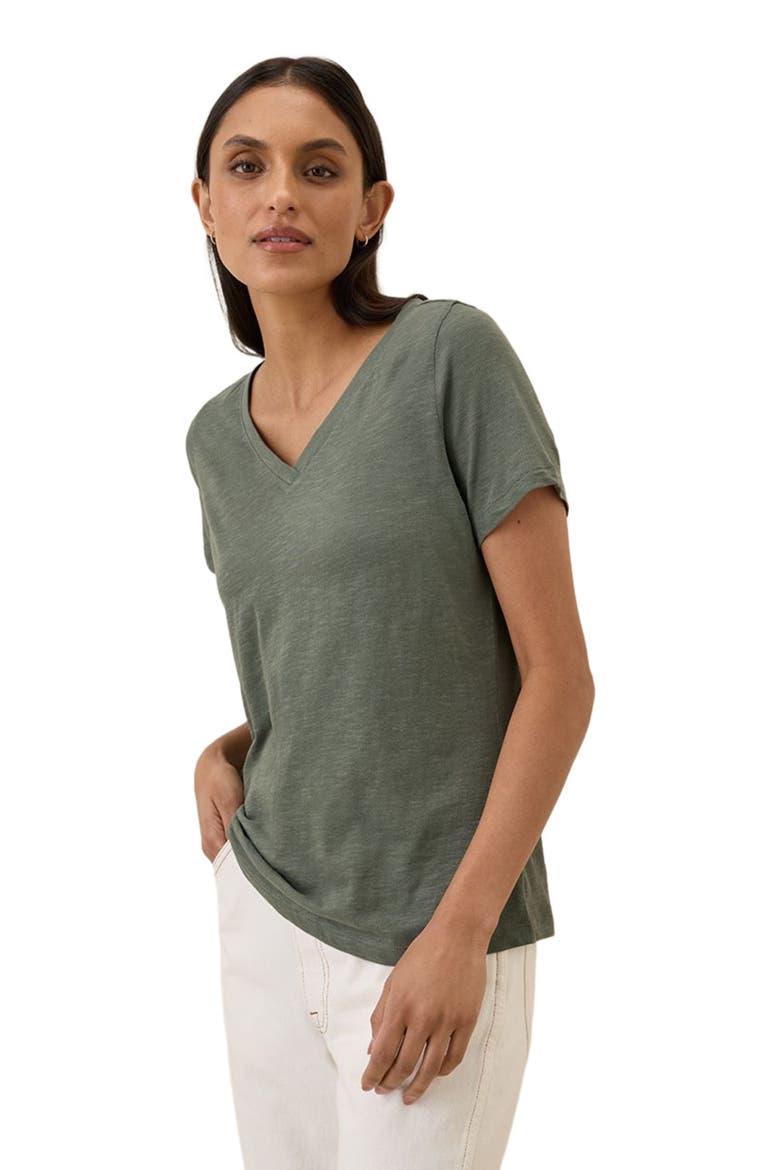 Organic Cotton Featherweight Slub V-Neck Tee, Alternate, color, Castor Green