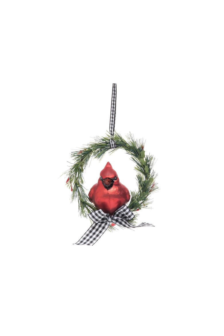 Checker Cardinal Glass Ornament, Main, color, Red