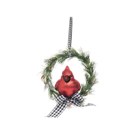 Checker Cardinal Glass Ornament