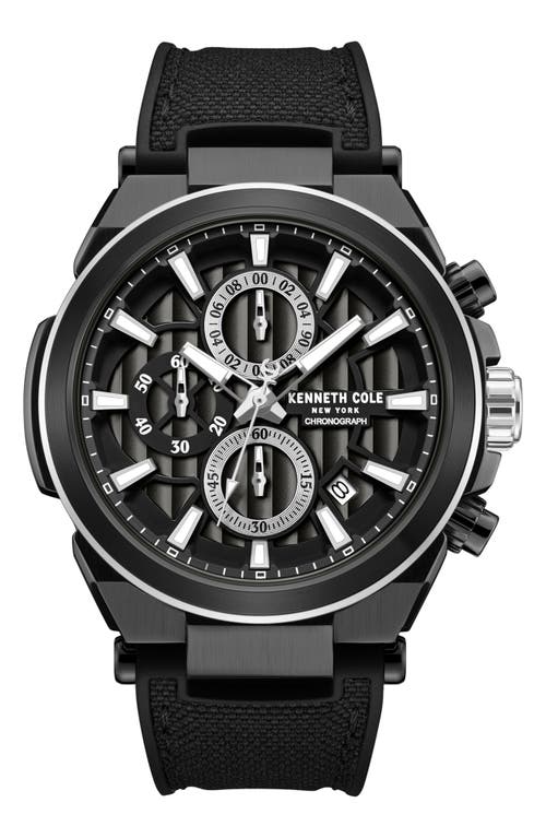 Kenneth Cole New York Dress Sport Chronograph Silicone Strap Watch, 42mm In Black