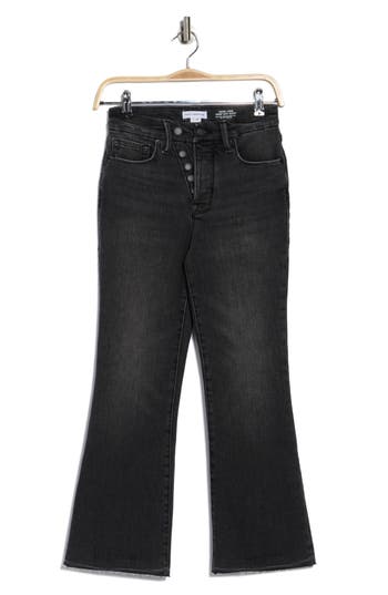 Good American Good Legs Exposed Button Raw Hem Crop Mini Bootcut Jeans