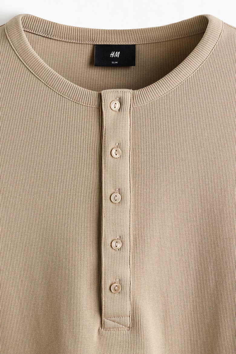 Slim-fit Ribbed Henley Shirt, Alternate, color, Beige