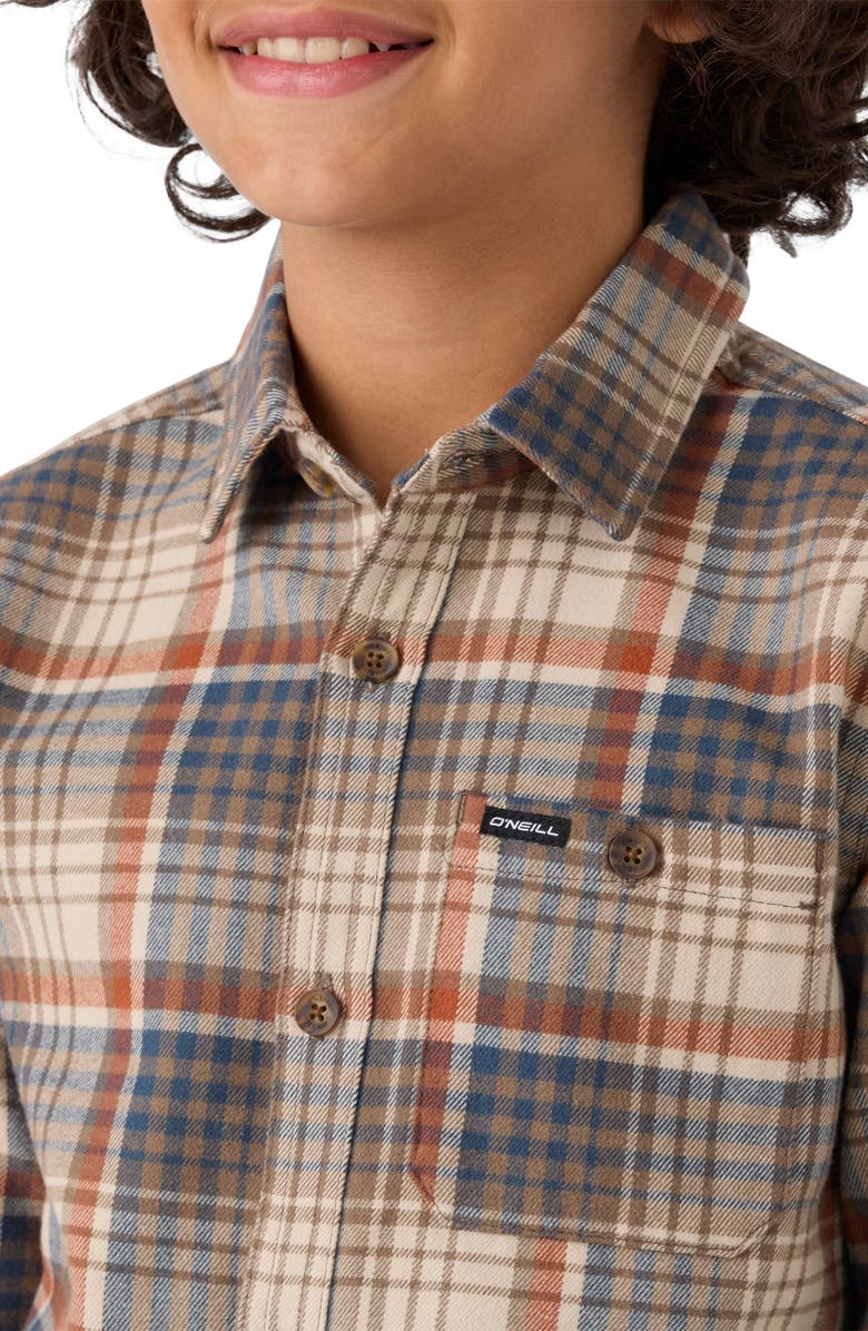 O'Neill Kids' Winslow Plaid Flannel Button-Up Shirt, Alternate, color, Chocolate