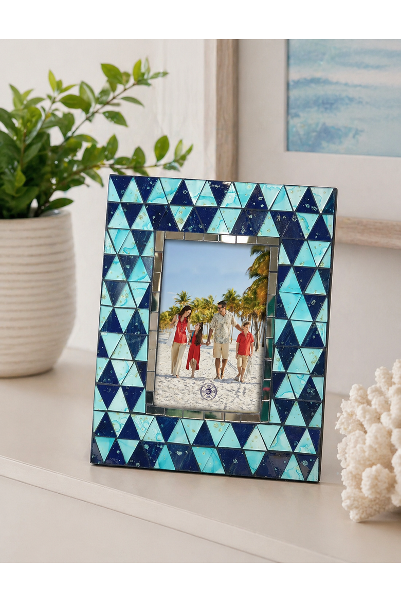Blue Mosaic Geometric Tile 4x6 Wooden Photo Picture Frame, Alternate, color, Blue