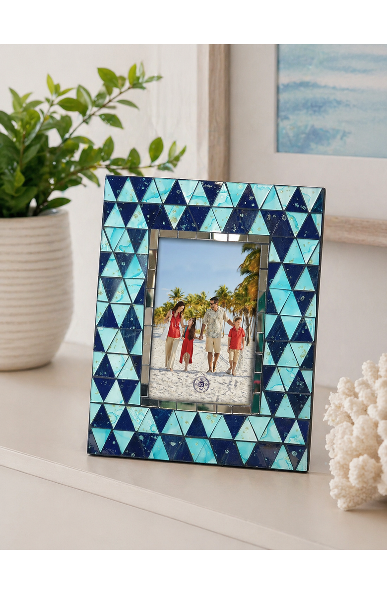 Beachcombers Blue Mosaic Geometric Tile 4x6 Wooden Photo Picture Frame, Alternate, color, Blue