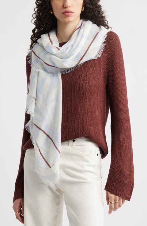 Floral Print Scarf with Eyelash Fringe