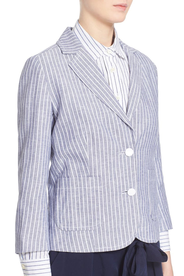 stripe linen & cotton jacket, Alternate, color, DENIM