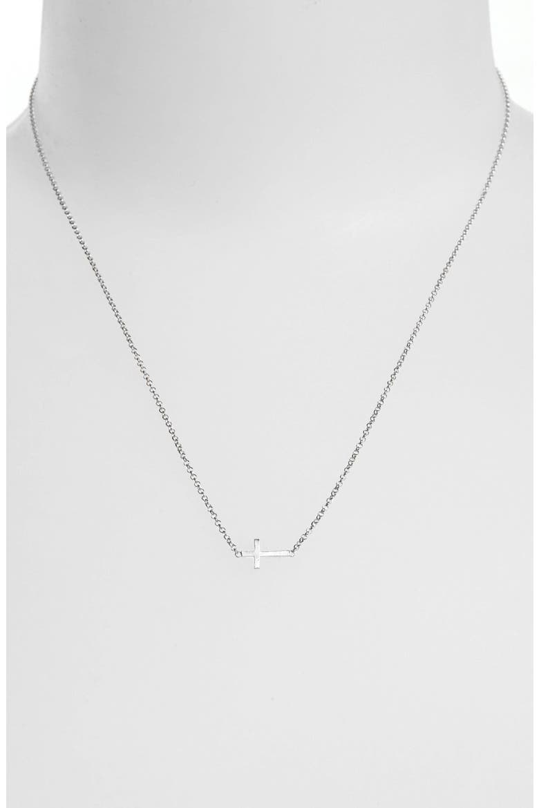 'Reminder - Faith' Sideways Cross Pendant Necklace, Alternate, color, STERLING SILVER