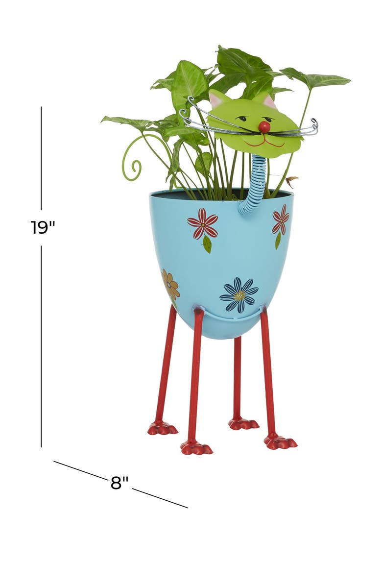 WILLOW ROW Blue Metal Indoor & Outdoor Cat Planter with Flower Pattern, Alternate, color, Multi
